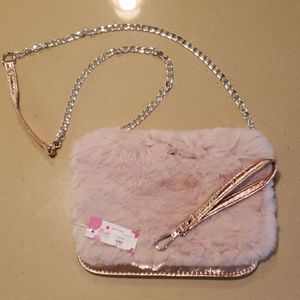 Fur Clutch rose gold silver chain